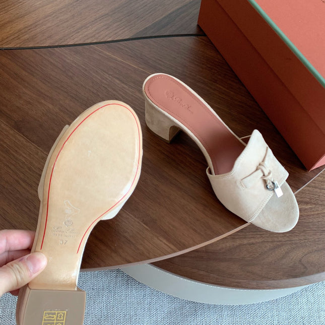 LP 26S SUMMER MULE HEELS 60MM IN CREAM WHITE SUEDE SILVER HARDWARE
