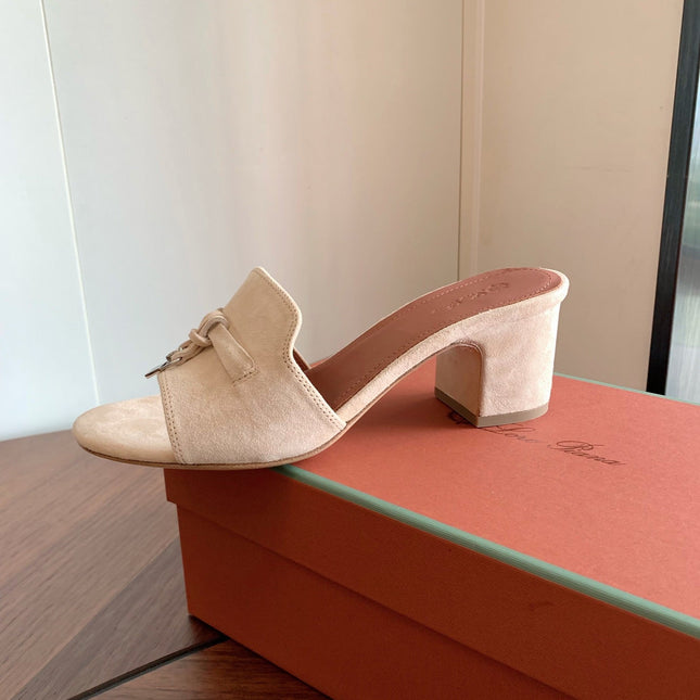 LP 26S SUMMER MULE HEELS 60MM IN CREAM WHITE SUEDE SILVER HARDWARE