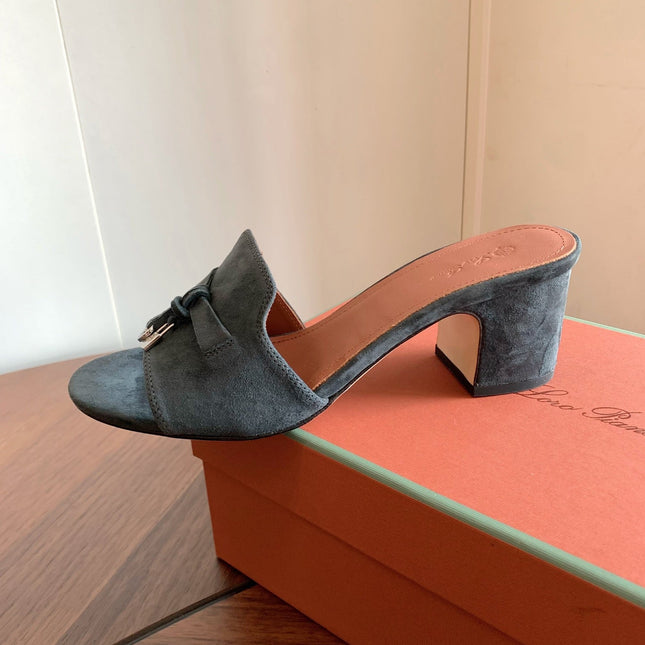 LP 26S SUMMER MULE HEELS 60MM IN DARK GREY SUEDE GOLD HARDWARE