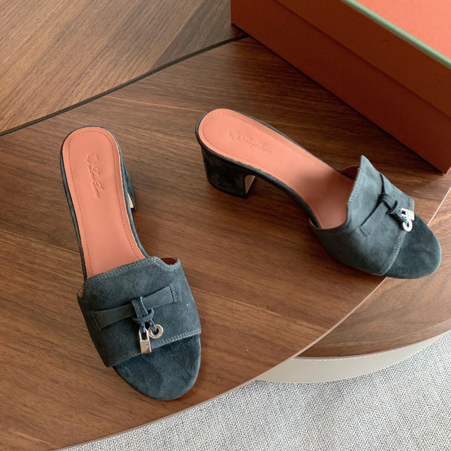 LP 26S SUMMER MULE HEELS 60MM IN DARK GREY SUEDE GOLD HARDWARE
