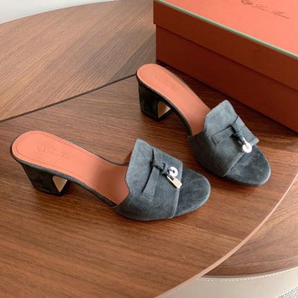 LP 26S SUMMER MULE HEELS 60MM IN DARK GREY SUEDE GOLD HARDWARE