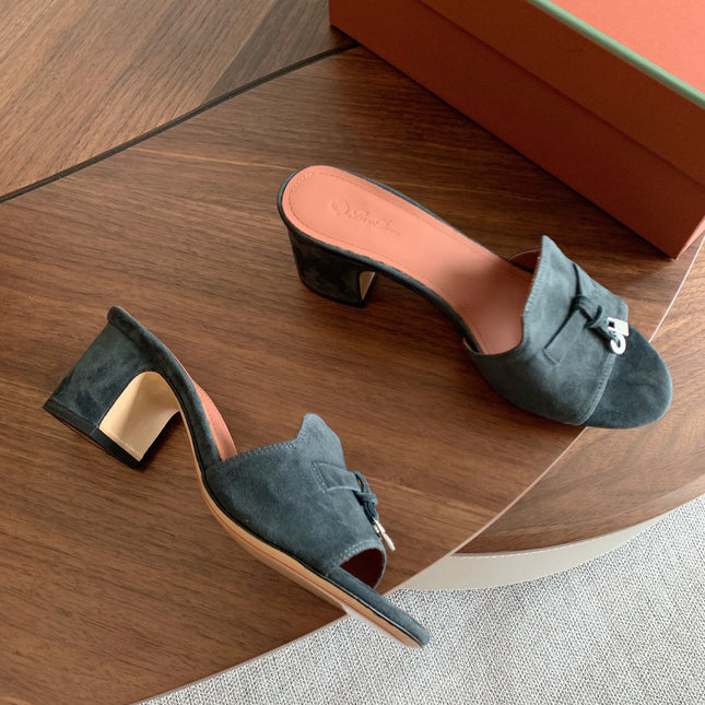 LP 26S SUMMER MULE HEELS 60MM IN DARK GREY SUEDE GOLD HARDWARE