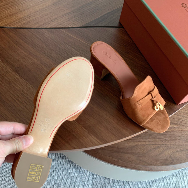 LP 26S SUMMER MULE HEELS 60MM IN CARAMEL BROWN SUEDE GOLD HARDWARE