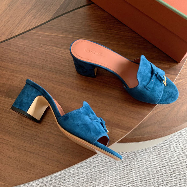 LP 26S SUMMER MULE HEELS 60MM IN DARK BLUE SUEDE GOLD HARDWARE