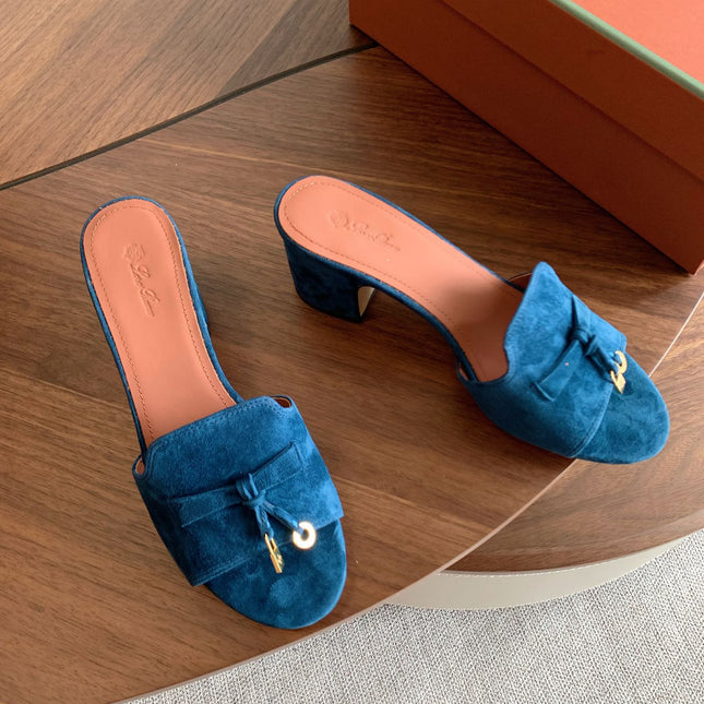 LP 26S SUMMER MULE HEELS 60MM IN DARK BLUE SUEDE GOLD HARDWARE