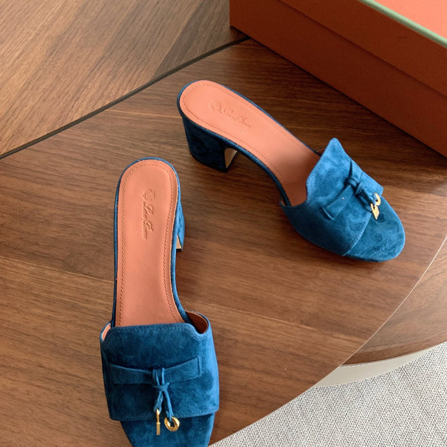 LP 26S SUMMER MULE HEELS 60MM IN DARK BLUE SUEDE GOLD HARDWARE