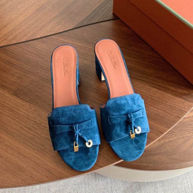 LP 26S SUMMER MULE HEELS 60MM IN DARK BLUE SUEDE GOLD HARDWARE