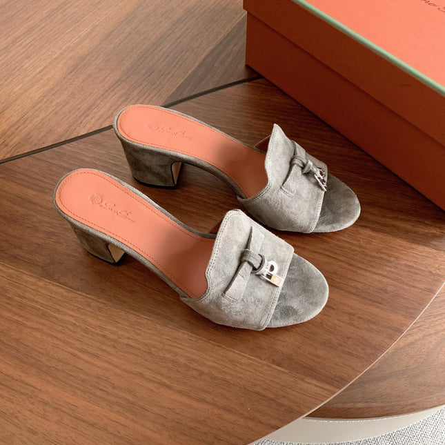 LP 26S SUMMER MULE HEELS 60MM IN GREY SUEDE GOLD HARDWARE