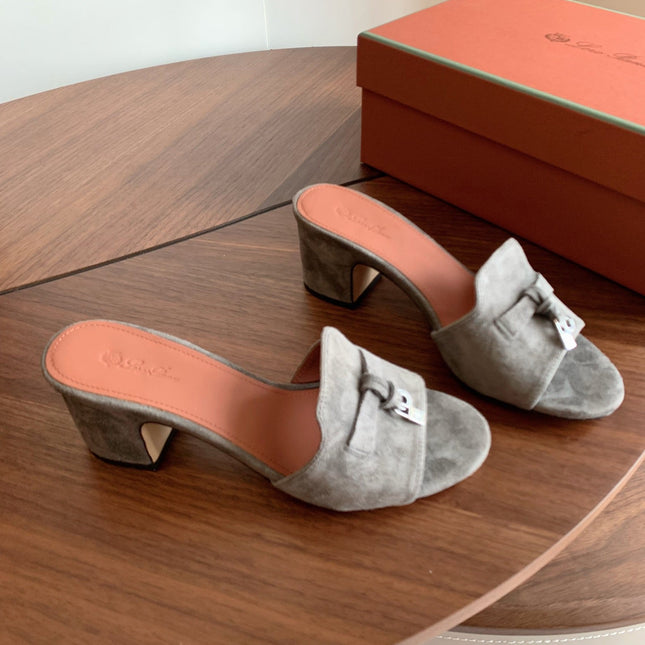 LP 26S SUMMER MULE HEELS 60MM IN GREY SUEDE GOLD HARDWARE