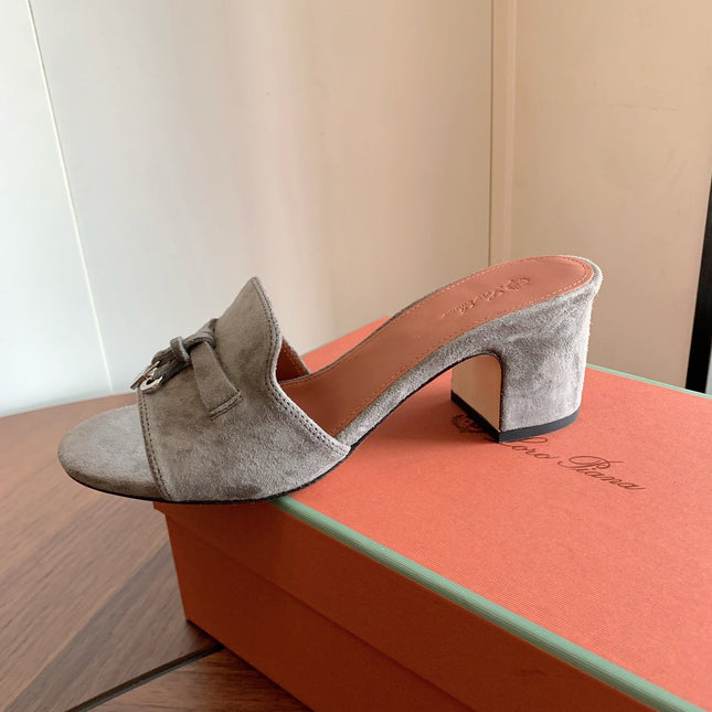 LP 26S SUMMER MULE HEELS 60MM IN GREY SUEDE GOLD HARDWARE