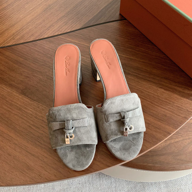 LP 26S SUMMER MULE HEELS 60MM IN GREY SUEDE GOLD HARDWARE