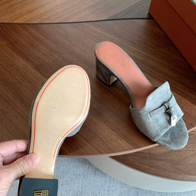 LP 26S SUMMER MULE HEELS 60MM IN GREY SUEDE GOLD HARDWARE