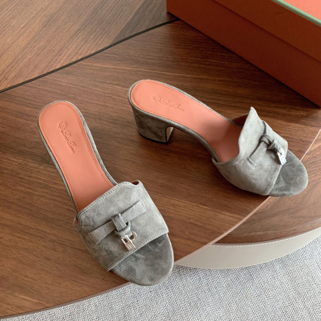LP 26S SUMMER MULE HEELS 60MM IN GREY SUEDE GOLD HARDWARE