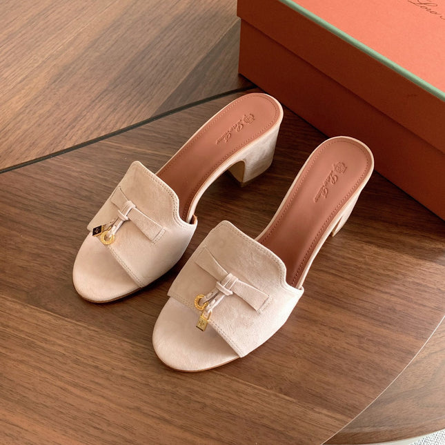 LP 26S SUMMER MULE HEELS 60MM IN LIGHT BEIGE SUEDE GOLD HARDWARE