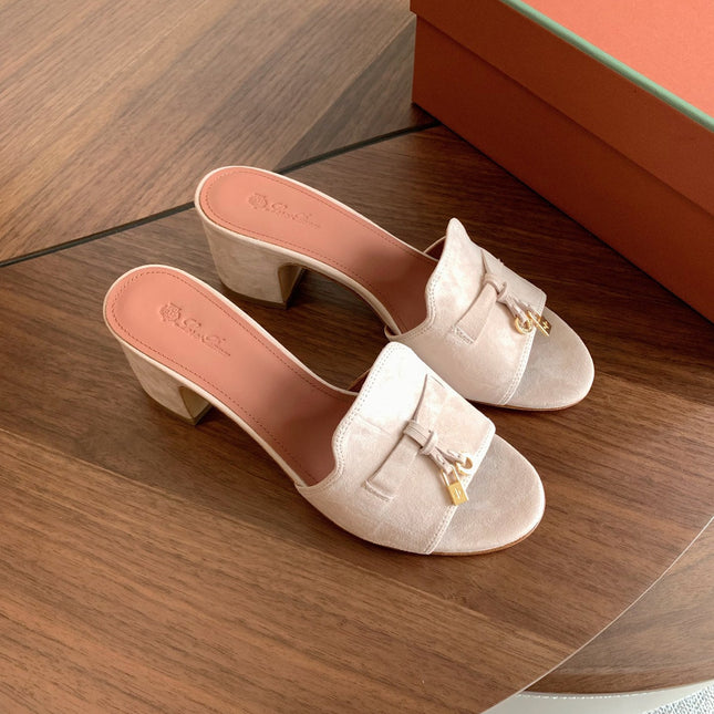 LP 26S SUMMER MULE HEELS 60MM IN LIGHT BEIGE SUEDE GOLD HARDWARE