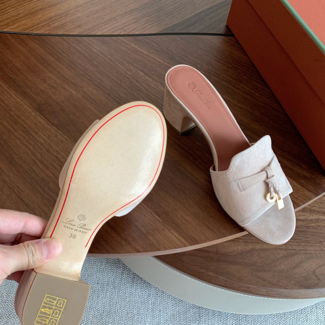 LP 26S SUMMER MULE HEELS 60MM IN LIGHT BEIGE SUEDE GOLD HARDWARE
