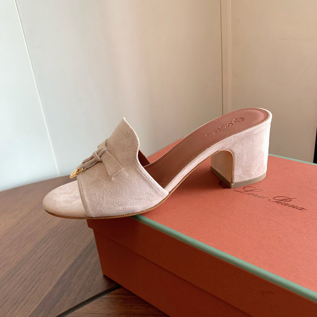 LP 26S SUMMER MULE HEELS 60MM IN LIGHT BEIGE SUEDE GOLD HARDWARE