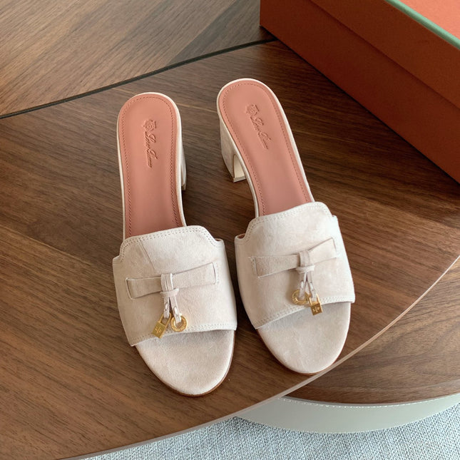 LP 26S SUMMER MULE HEELS 60MM IN LIGHT BEIGE SUEDE GOLD HARDWARE