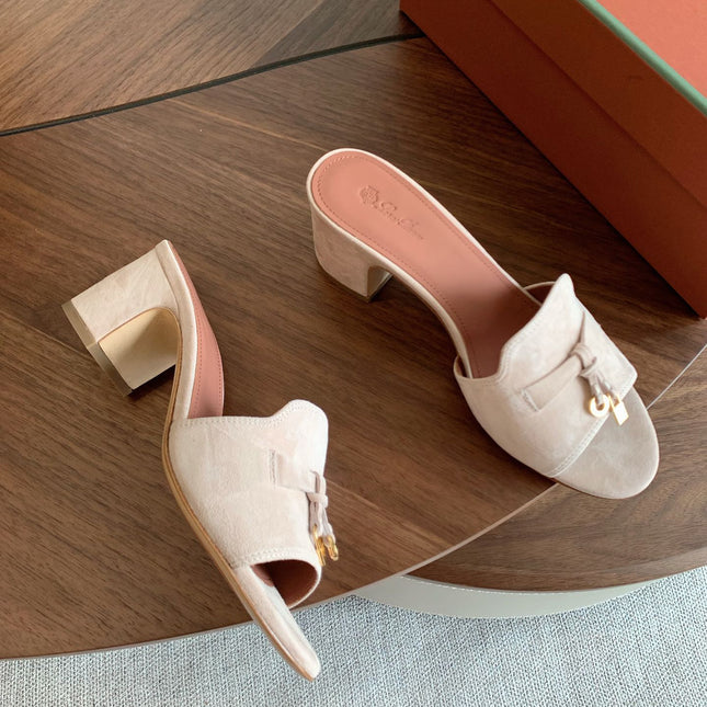 LP 26S SUMMER MULE HEELS 60MM IN LIGHT BEIGE SUEDE GOLD HARDWARE