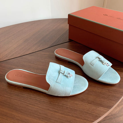 LP 26S SUMMER CHARMS SLIDES IN MINT BLUE SUEDE SILVER HARDWARE