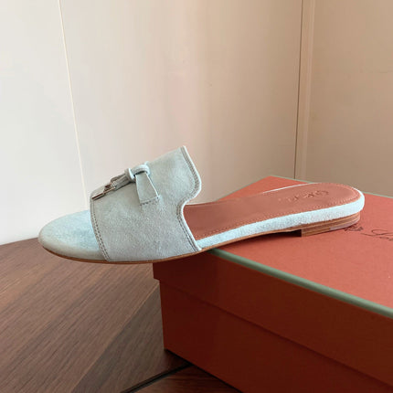 LP 26S SUMMER CHARMS SLIDES IN MINT BLUE SUEDE SILVER HARDWARE