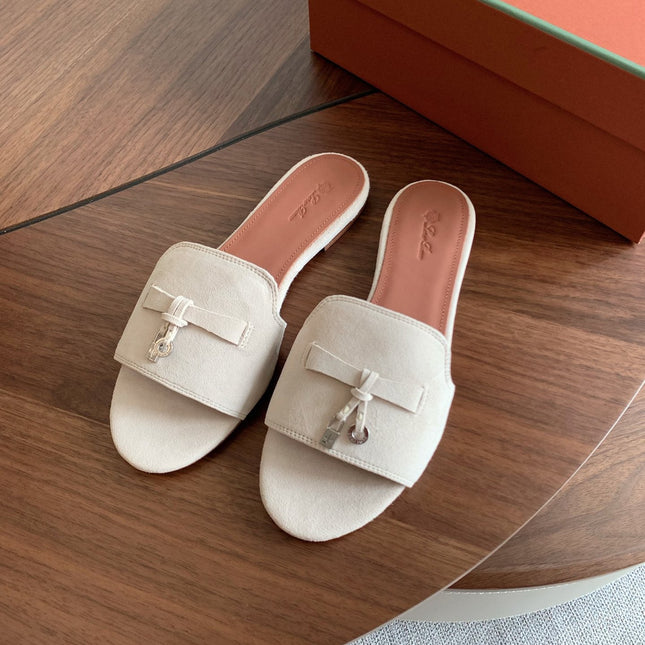 LP 26S SUMMER CHARMS SLIDES IN CREAM WHITE SUEDE SILVER HARDWARE
