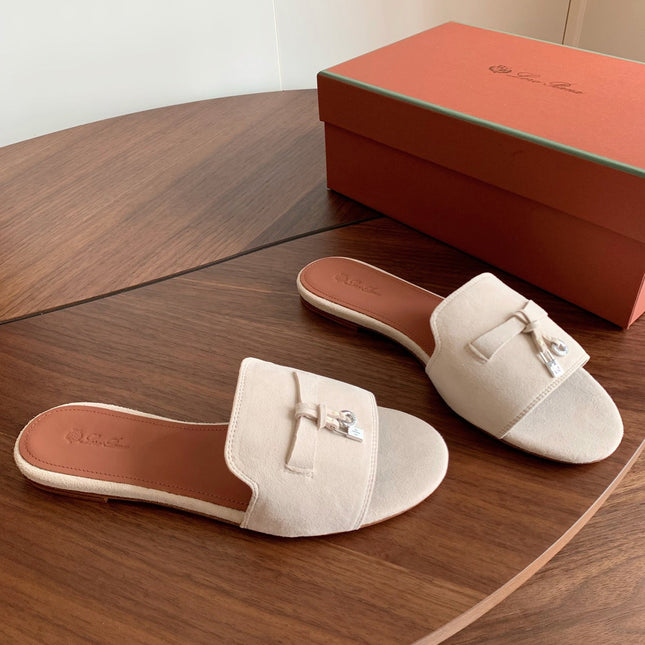 LP 26S SUMMER CHARMS SLIDES IN CREAM WHITE SUEDE SILVER HARDWARE