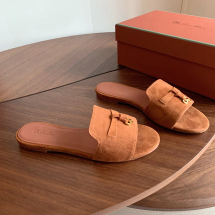 LP 26S SUMMER CHARMS SLIDES IN CARAMEL BROWN SUEDE GOLD HARDWARE
