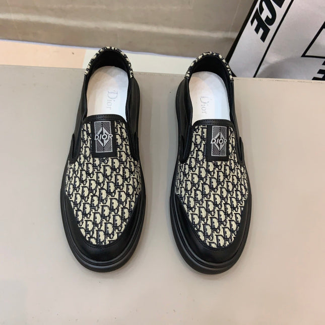 CD B23 SLIP ON BLACK CALFSKIN AND BEIGE FABRIC