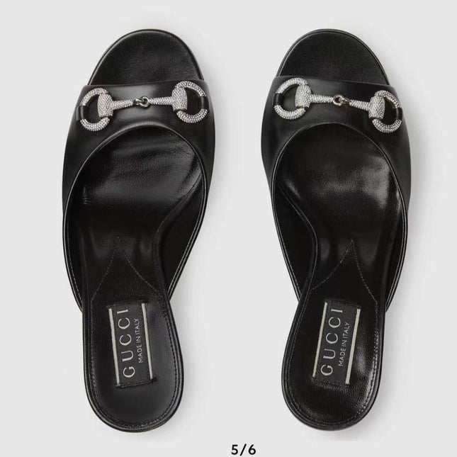 GG  Women's Horsebit mid-heel slide sandal in Black