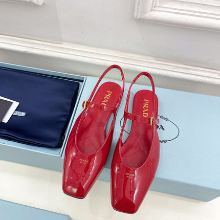 MARY JANE SLINGBACK SQUARE TOE IN CRIMSON RED PATENT SHEEPSKIN