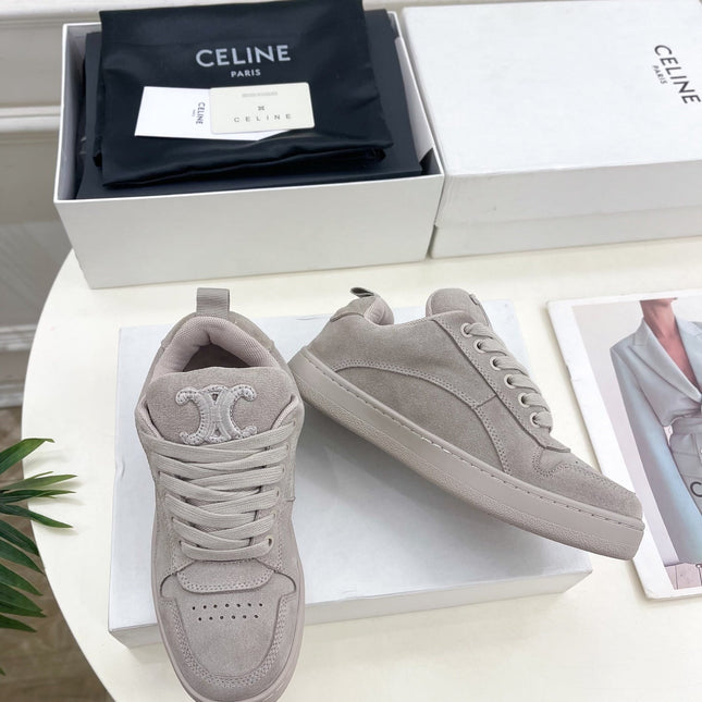 HUNTINGTON LOW LACE-UP SNEAKER IN PASTEL GRAY SUEDE AND MESH