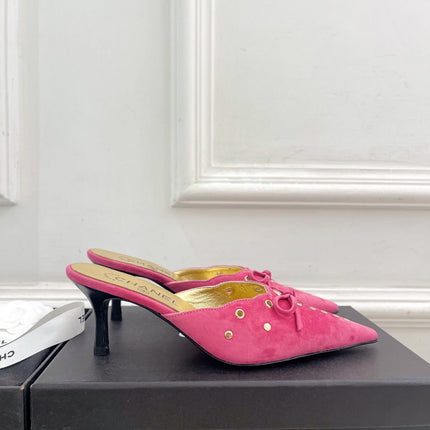 HIGH 65 MM MULE IN DEEP PINK SUEDE