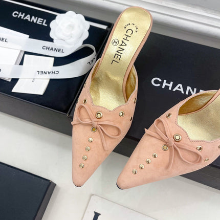 HIGH 65 MM MULE IN PEACH PINK SUEDE