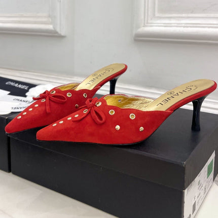 HIGH 65 MM MULE IN CHERRY RED SUEDE