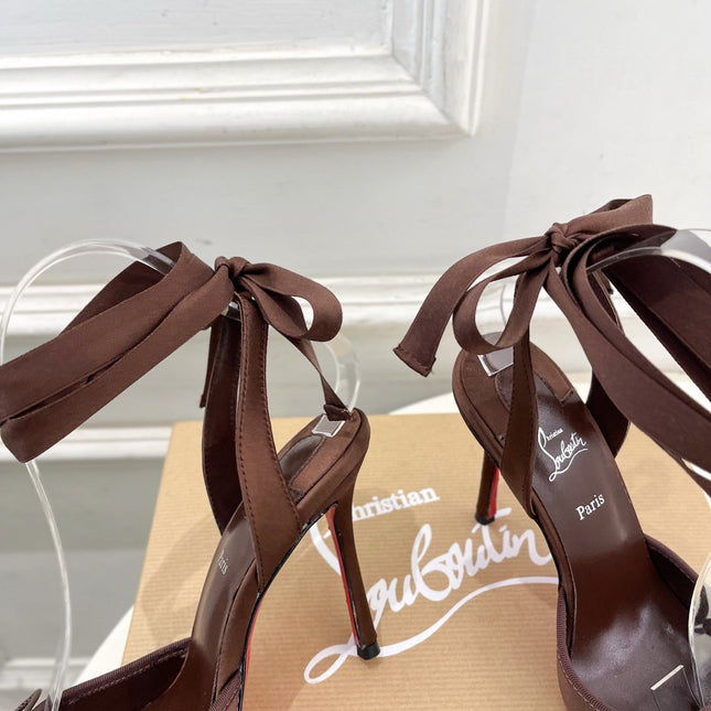 CASSIA LACE UP 100MM IN CHOCOLATE BROWN SATIN