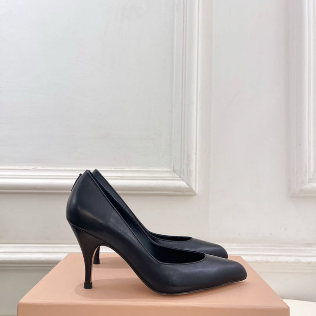 MIUMIU 26S POINTED TOE HIGH HEELS 85MM IN BLACK CALFSKIN