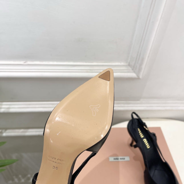 MIUMIU 26S SLINGBACK PUMPS 85MM IN BLACK CALFSKIN
