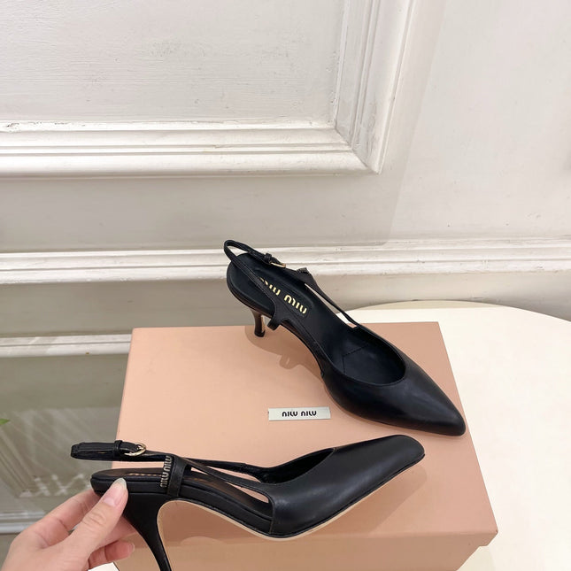MIUMIU 26S SLINGBACK PUMPS 85MM IN BLACK CALFSKIN
