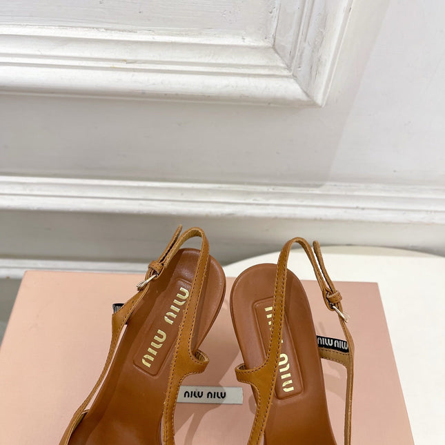 MIUMIU 26S SLINGBACK PUMPS 85MM IN BROWN COGNAC CALFSKIN