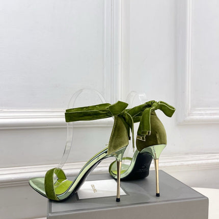 TOM FORD 26S HIGH-HEELED SANDALS 105 MM IN GREEN FABRIC AND CALFSKIN