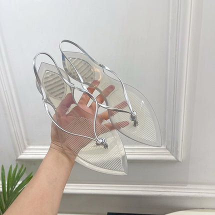 ALAIA 26S POINTED-TOE THONG SANDALS IN SILVER AND TRANSPARENT PVC