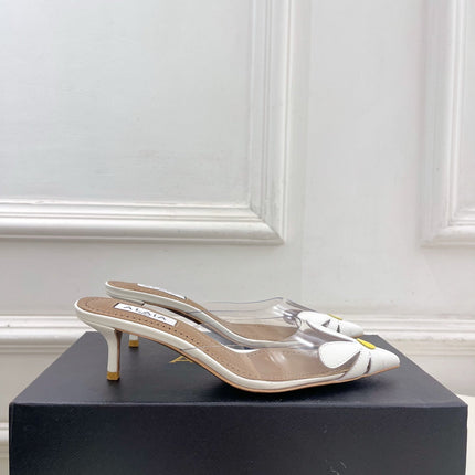 ALAIA 26S MULE HEELS 55 MM IN WHITE LAMBSKIN AND TRANSPARENT PVC