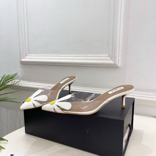 ALAIA 26S MULE HEELS 55 MM IN WHITE LAMBSKIN AND TRANSPARENT PVC