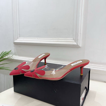 ALAIA 26S MULE HEELS 55 MM IN DARK RED LAMBSKIN AND TRANSPARENT PVC