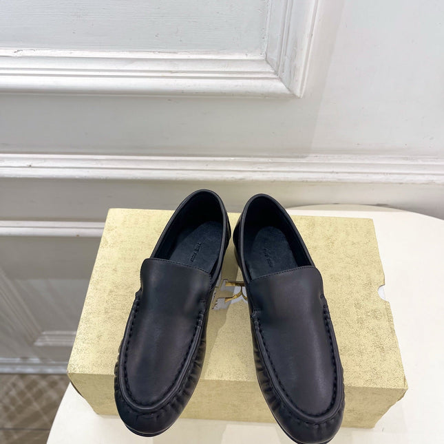 THE ROW 26S MOCCASIN LOAFERS 20MM IN BLACK CALFSKIN