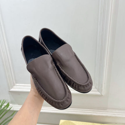 THE ROW 26S MOCCASIN LOAFERS 20MM IN BROWN CALFSKIN