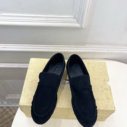 THE ROW 26S MOCCASIN LOAFERS 20MM IN BLACK SUEDE