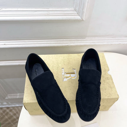 THE ROW 26S MOCCASIN LOAFERS 20MM IN BLACK SUEDE