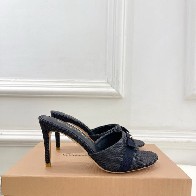 GIANVITO ROSSI 26S HIGH-HEEL SANDALS 80 MM IN BLACK WOVEN FABRIC